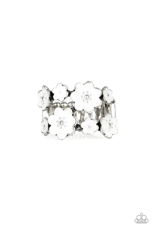 Floral Crowns - Oversized White Connected 3D Flower Crown Ring R#3703