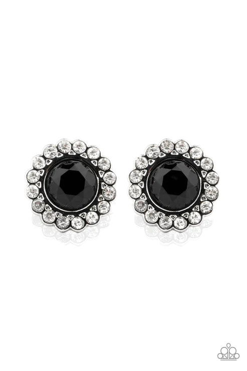 Floral Glow - Black Pearl Floral Encrusted Earrings E#4051