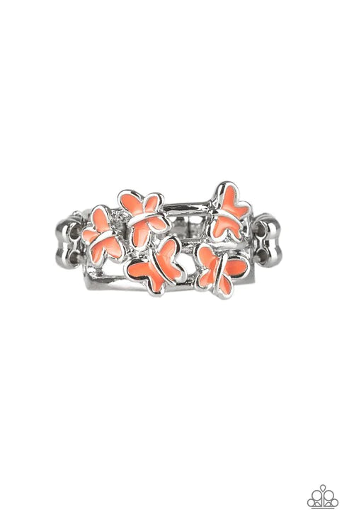 Fluttering Fashion - Orange (Living Coral) Arc 3D Butterfly Flutter Ring R#5181