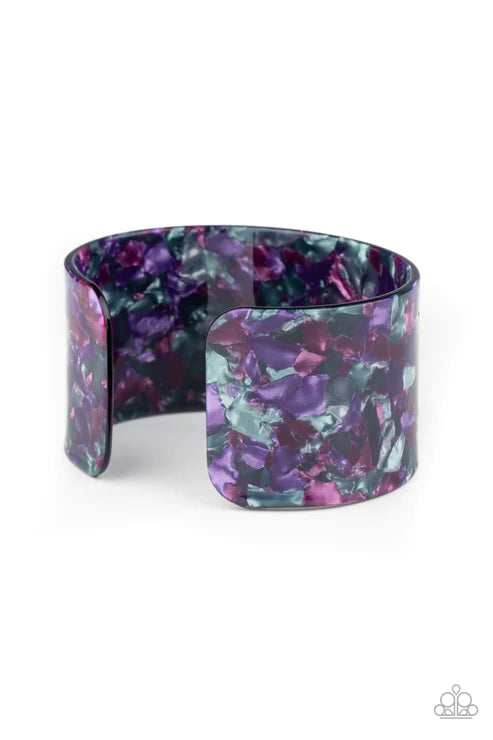 Freestyle Fashion - Oversized Purple (Purple/Pink/Gray/Red) Tortoise Shell Curl Cuff Bracelet B#4172