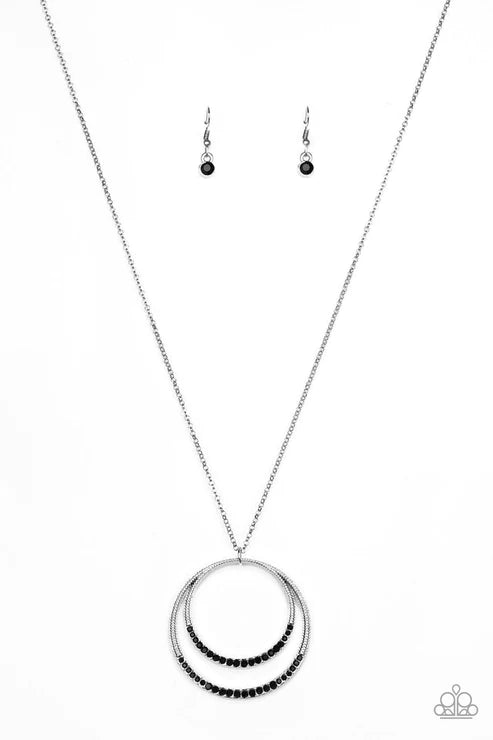 Front and EPICENTER - Oversized Black Circular Encrusted Necklace N#5599