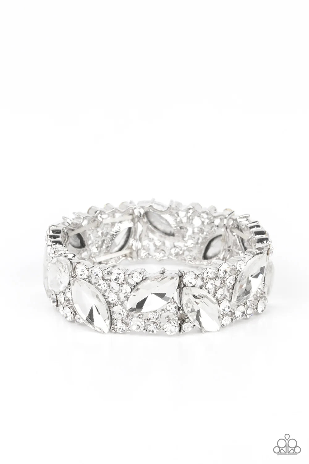 Full Body Chills - Oversized White Marquise Cut Icy Encrusted Studs Bracelet B#208