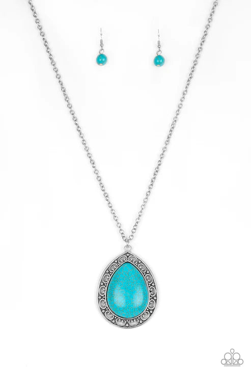 Full Frontier - Oversized Blue Stone Filigree Teardrop Necklace N#6187