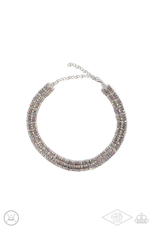 Full REIGN - Multi Iridescent Square Box Chain Encrusted Twist Choker Necklace N#5626