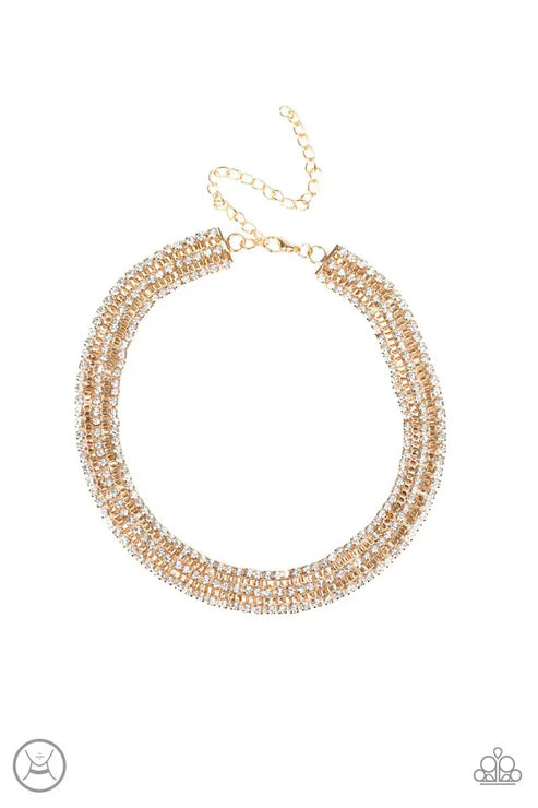 Full REIGN - Gold Square Box Chain Encrusted Twist Choker Necklace N#6757