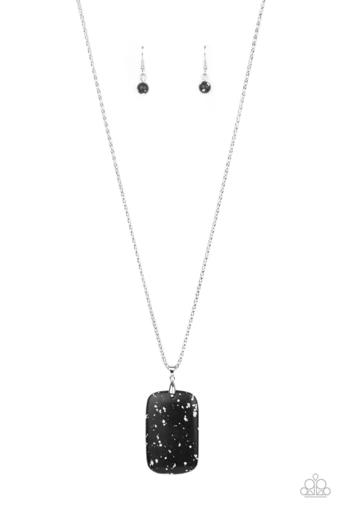 Fundamentally Funky - Oversized Black Speckled Faux Marble Stone Popcorn Chain Necklace N#4367