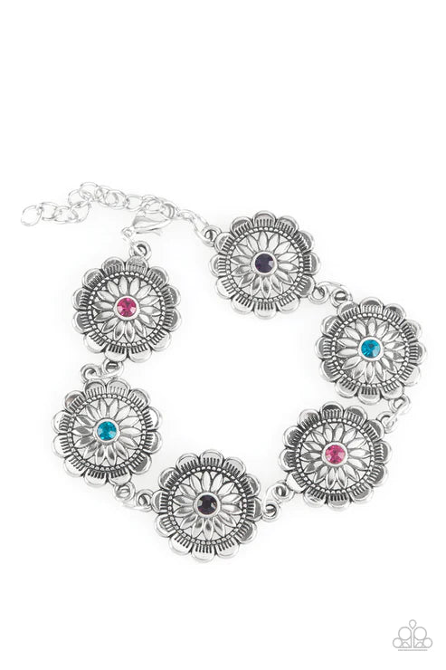 Funky Flower Child - Multi (Blue/Pink/Purple) Dotted Encrusted Floral Bracelet B#5693