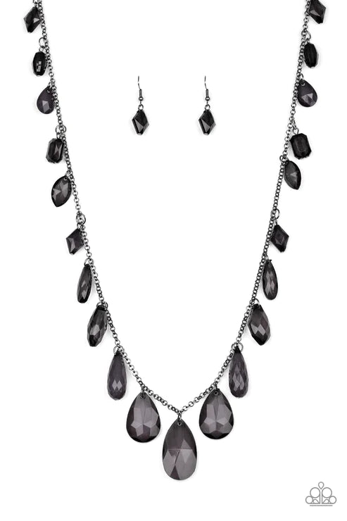 GLOW And Steady Wins The Race - Oversized Black Glassy/Cloudy Crystal Necklace N#3882