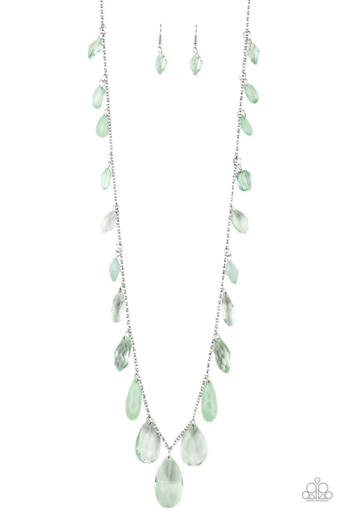 GLOW And Steady Wins The Race - Oversized Green Glassy/Cloudy Crystal Necklace N#3869