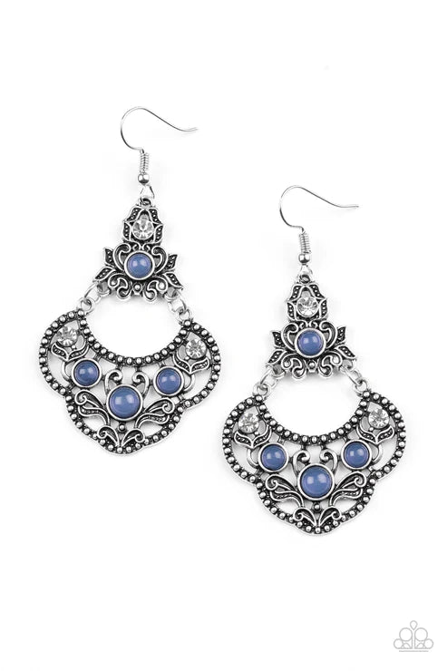 Garden State Glow - Glowing Blue Leafy Filigree Earrings E#4992