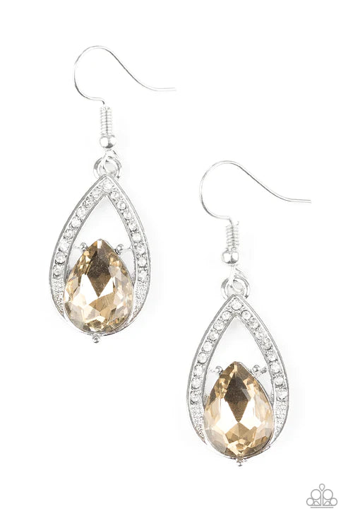 Gatsby Grandeur - Brown (Topaz) Encrusted Regal Teardrop Earrings E#3788