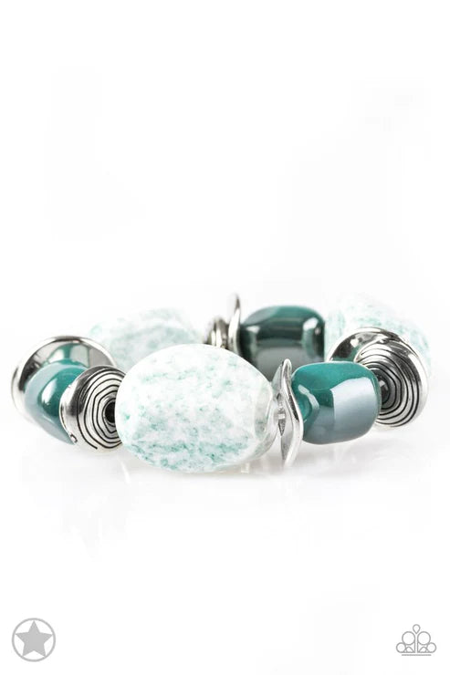 Glaze of Glory - Oversized Chunky Blue Glazed Finish Pearly Speckled Faux Rocks Bracelet B#5884