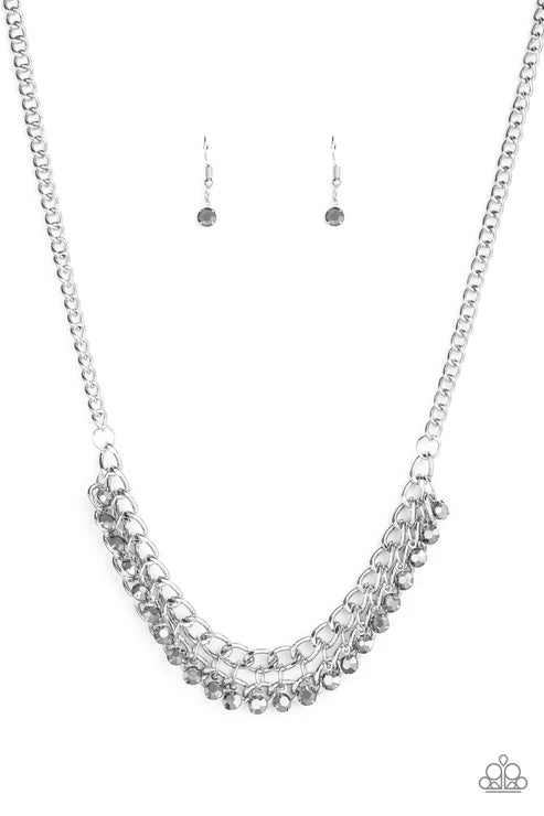 Glow and Grind - Silver hematite Fringe Necklace N#7241