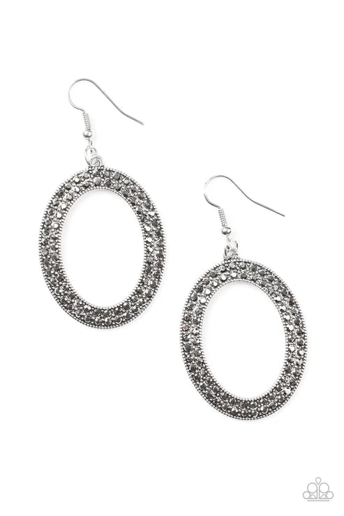 Go Down In Glitter - Silver Hematite Encrusted Earrings E#5971