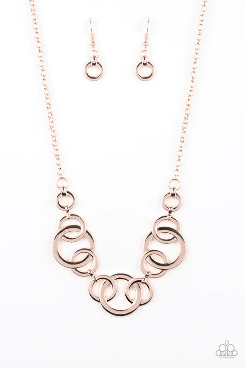 Going In Circles - Rose Gold Hoop Links Dizzying Necklace N#4676