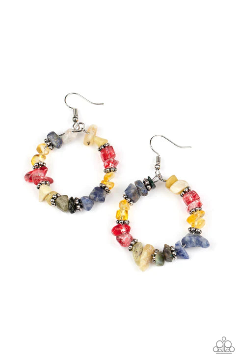 Going for Grounded - Oversized Multi Bits of Rock Studded Rings Wire Hoop Earrings E#2994