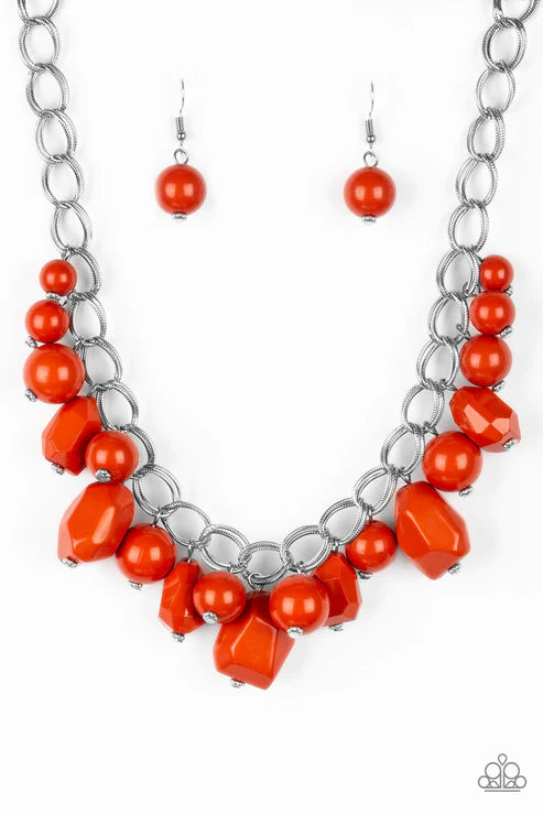 Gorgeously Globetrotter - Oversized Burnt Orange Faceted Imperfect Duo Chain Link Fringe Necklace N#4589