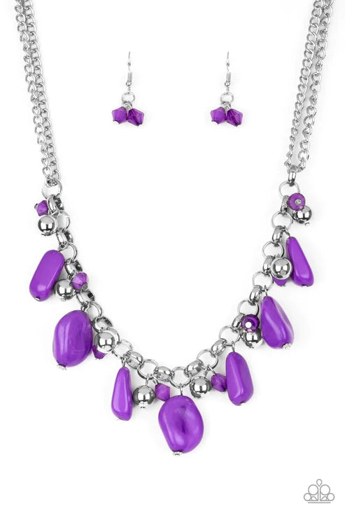 Grand Canyon Grotto - Purple Polished/Cloudy Faux Rocks Trickle Dance Fringe Necklace N#4110