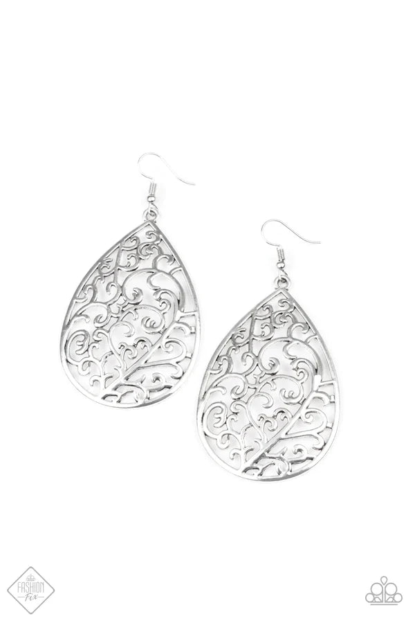 Grapevine Grandeur - Oversized Silver Grapevine Filigree Vine Swirl Teardrop Earrings E#6871