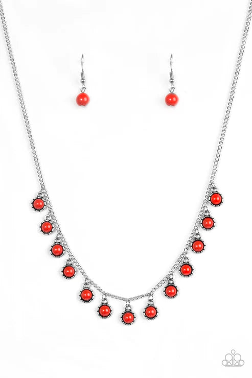 Gypsy Glow - Cherry Tomato Red Textured Fringe Necklace N#3121