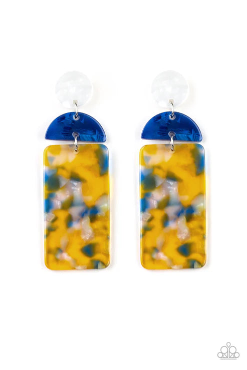HAUTE On Their Heels - Oversized Yellow Collision Faux Marble Retro Lure Earrings E#7330