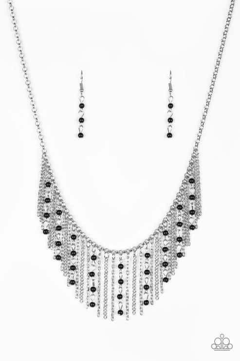 Harlem Hideaway - Black Tassel Chains Stream Fringe Necklace N#6162