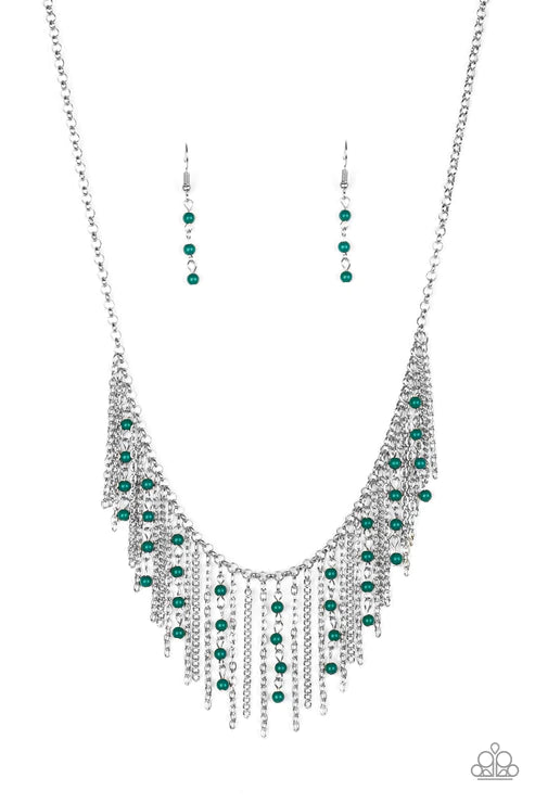 Harlem Hideaway - Green Quetzal Tassel Chains Stream Fringe Necklace N#3572