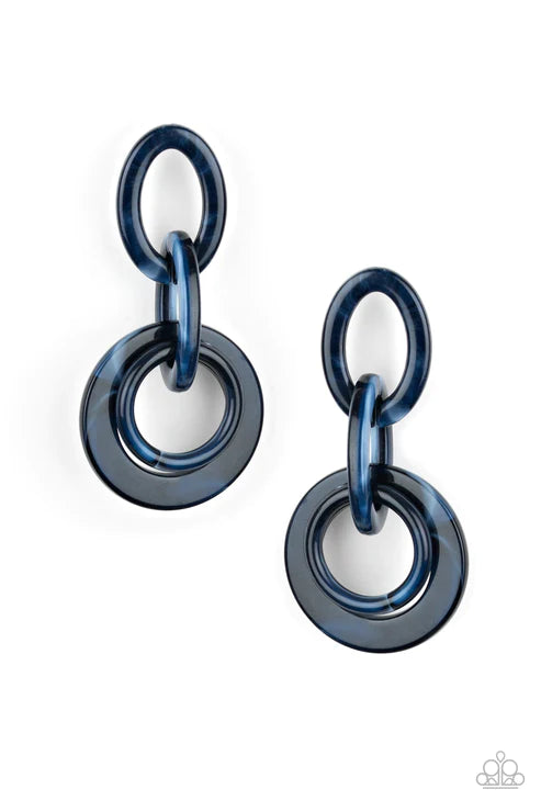 Havana HAUTE Spot - Oversized Blue Faux Marble Connected Hoop Earrings E#2794