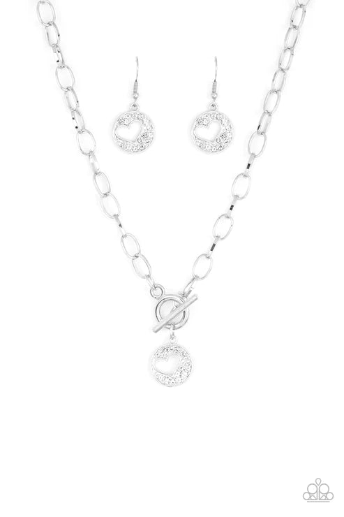 Heartbeat Retreat - White Radiating Encrusted Airy 3D Cut Out Heart Pendant Tiffany Clasp Necklace N#3016