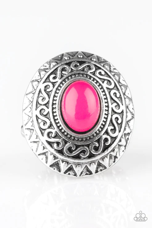 Hello, Sunshine - Oversized Pink Glowing Shimmer Sunburst Ring R#5227