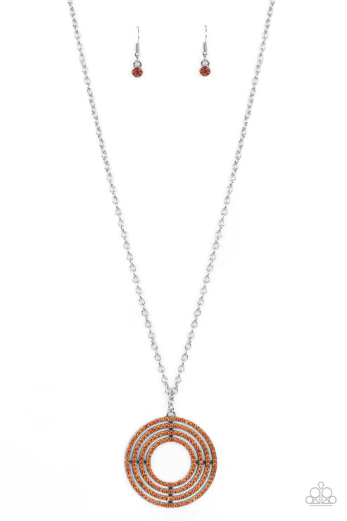 High-Value Target - Oversized Brown Dotted Topaz Encrusted Stacked Rings Necklace N#6043