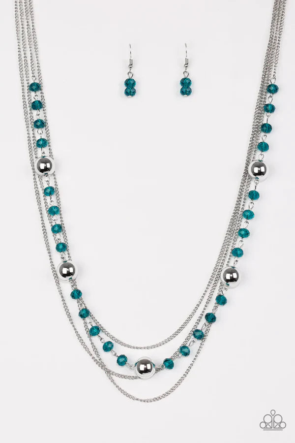 High Standards - Blue Infused Crystal Accent Draped Layered Necklace N#6819