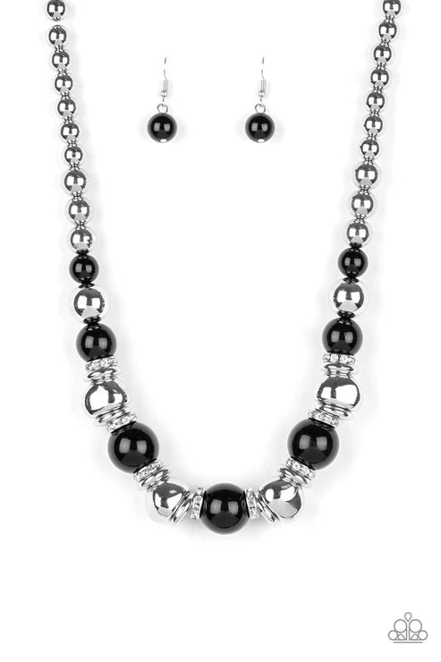 Hollywood HAUTE Spot - Black Pearl Asymmetrical Encrusted Necklace N#6609