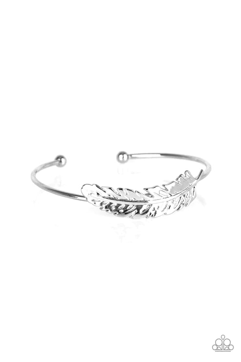How Do You Like This FEATHER? - Silver Fold 3D Feather Cuff Bracelet B#4752