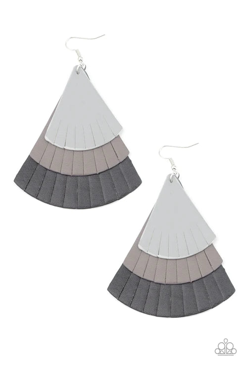 Huge Fanatic - Oversized Black (Ultimate Gray/Gray/Black) Overlap Tapered Triangular Leather Earrings E#4256