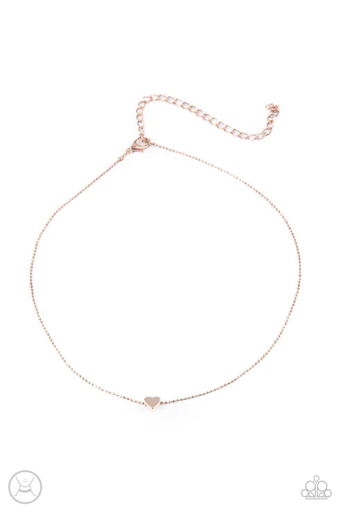 Humble Heart - Rose Gold 3D Heart Pendant Glides Along Choker Necklace N#2945