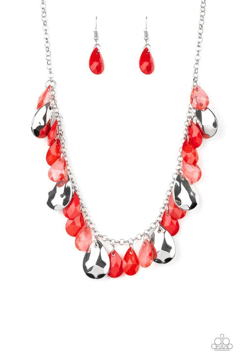 Hurricane Season - Red Teardrop Fringe Necklace N#1722