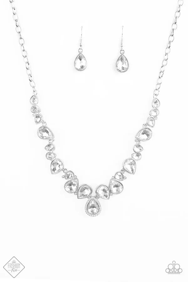 2-Piece White Scattered Encrusted Link Teardrop Set SET#7008