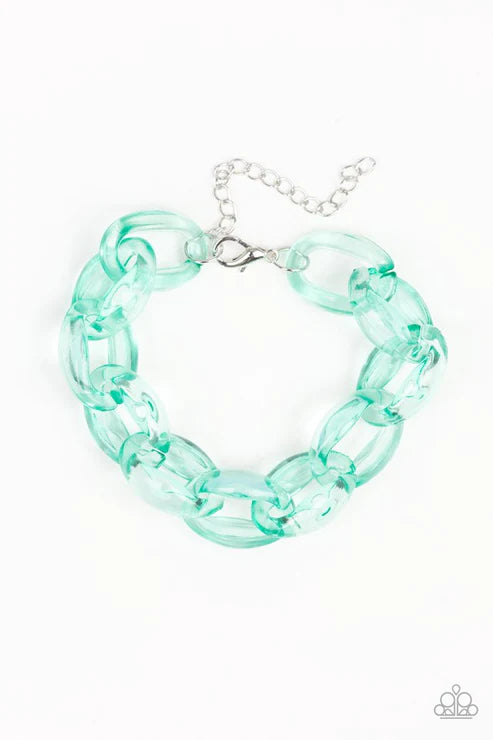 Ice Ice Baby - Green Glassy Link Bracelet B#5844