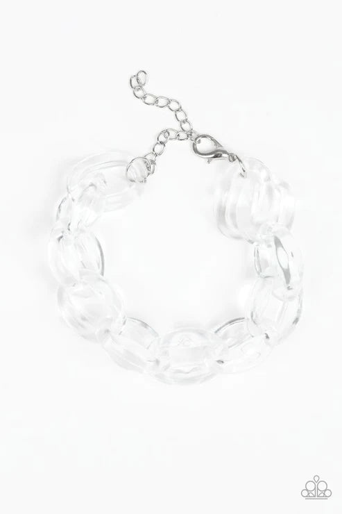 Ice Ice Baby - White Glassy Connected Modern Chain Links Bracelet B#5843