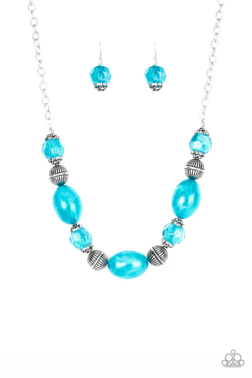 Ice Melt - Oversized Blue Antiqued Icy Glassy Accent Necklace N#6335