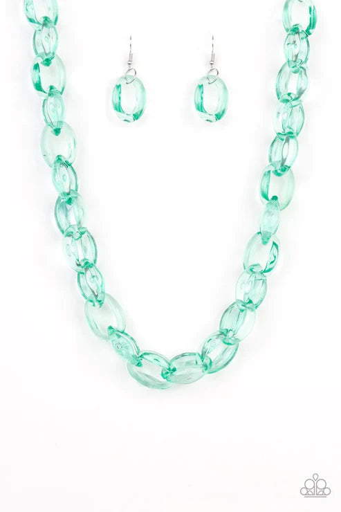 Ice Queen - Green Glassy Link Necklace N#6443
