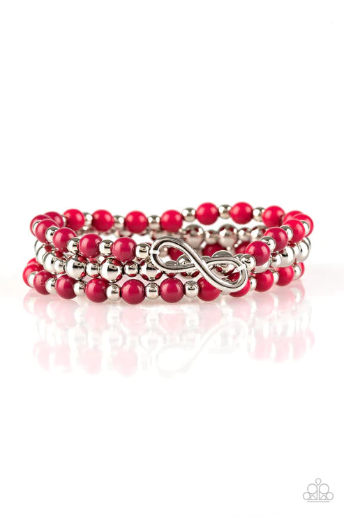 Immeasurably Infinite - Pink/Silver Infinity Charm Bracelet Stack B#3408
