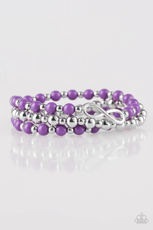 Immeasurably Infinite - Purple/Silver Infinity Charm Bracelet Stack B#4155