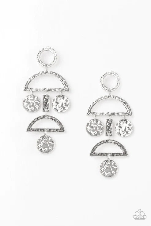 Incan Eclipse - Silver Etched Hammered Disc Tribal Earrings E#3556