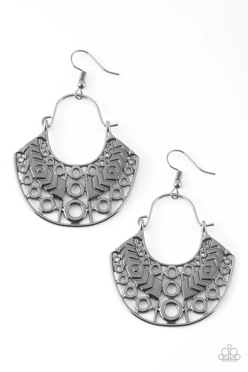 Indigenous Idol - Oversized Black Radiating Circular Crescent Indigenous Earrings E#2697
