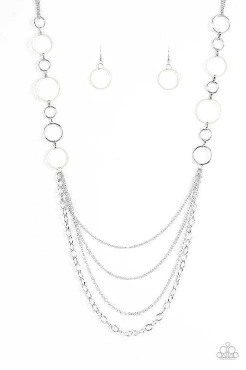 Industrial Circus - Oversized Green Hoops Layers Mismatched Chains Necklace N#7282