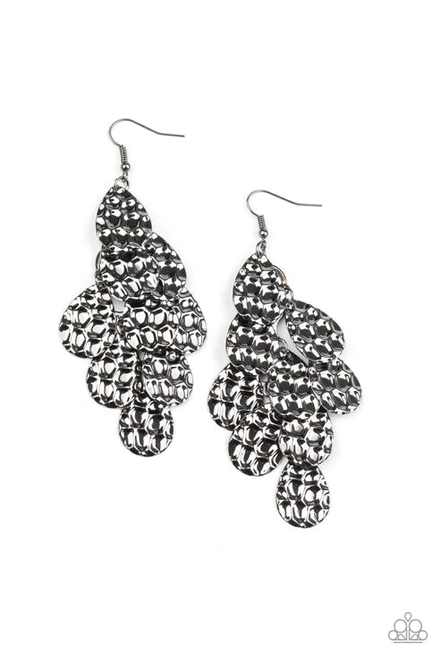 Instant Incandescence - Oversized Black Metallic Honeycomb Teardrop Earrings E#2964