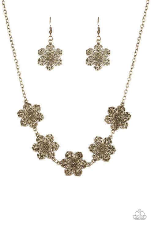 Island Maven - Brass 3D Flower Filigree Petals Links Necklace N#5423