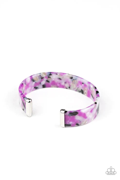 Its Getting HAUTE In Here - Purple (Purple/White/Black/Silver) Capped Curled Tortoise Shell Cuff Bracelet B#4149